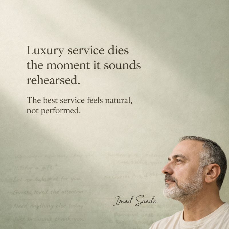 Luxury service dies the moment it sounds rehearsed!